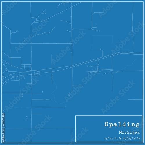 Blueprint US city map of Spalding, Michigan.