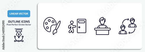 human resources outline icons set. human resources thin line icons pack included art, exit interview, boss, change personal vector.