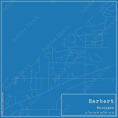 Blueprint US city map of Harbert, Michigan.