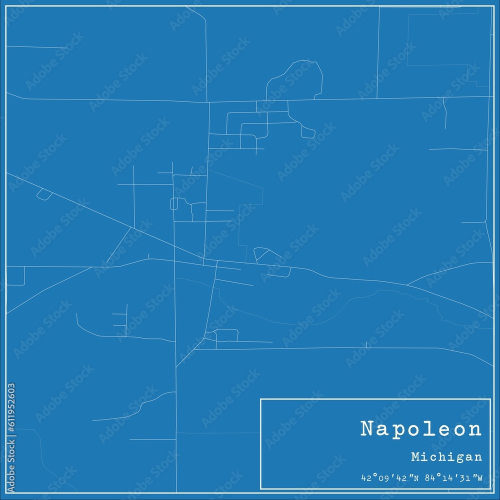 Blueprint US city map of Napoleon, Michigan.