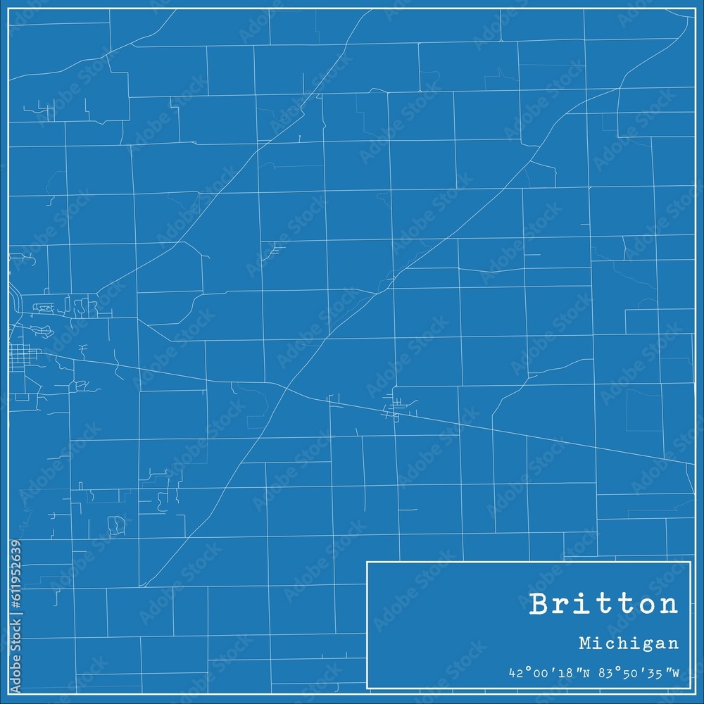 Blueprint US city map of Britton, Michigan.