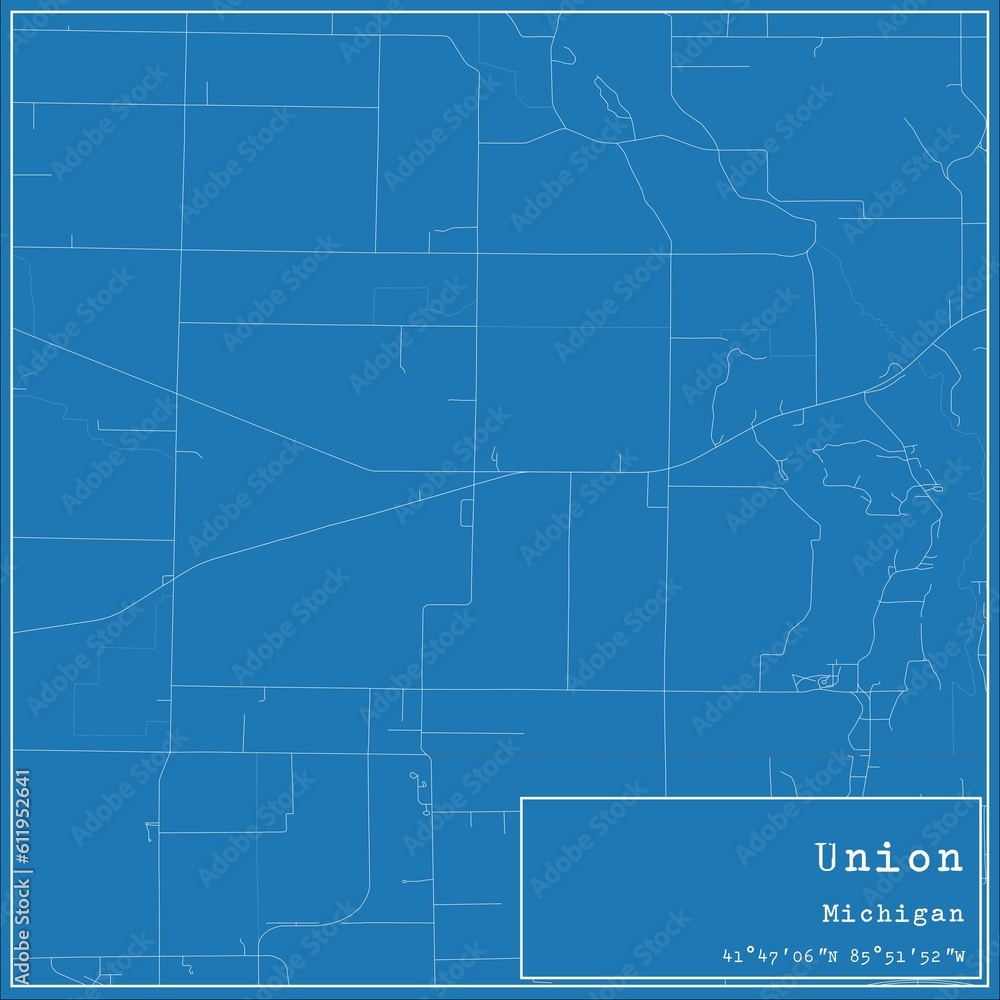 Blueprint US city map of Union, Michigan.