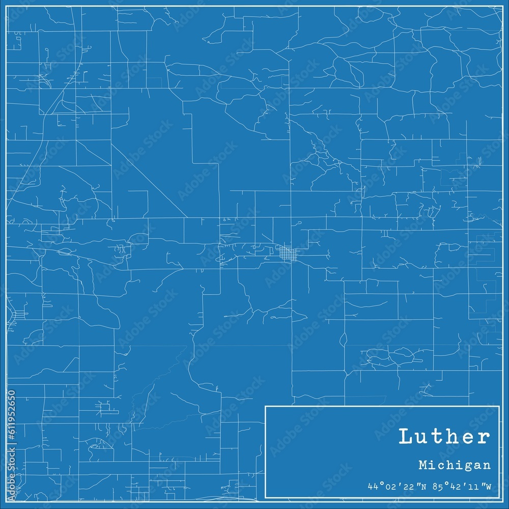 Fototapeta premium Blueprint US city map of Luther, Michigan.