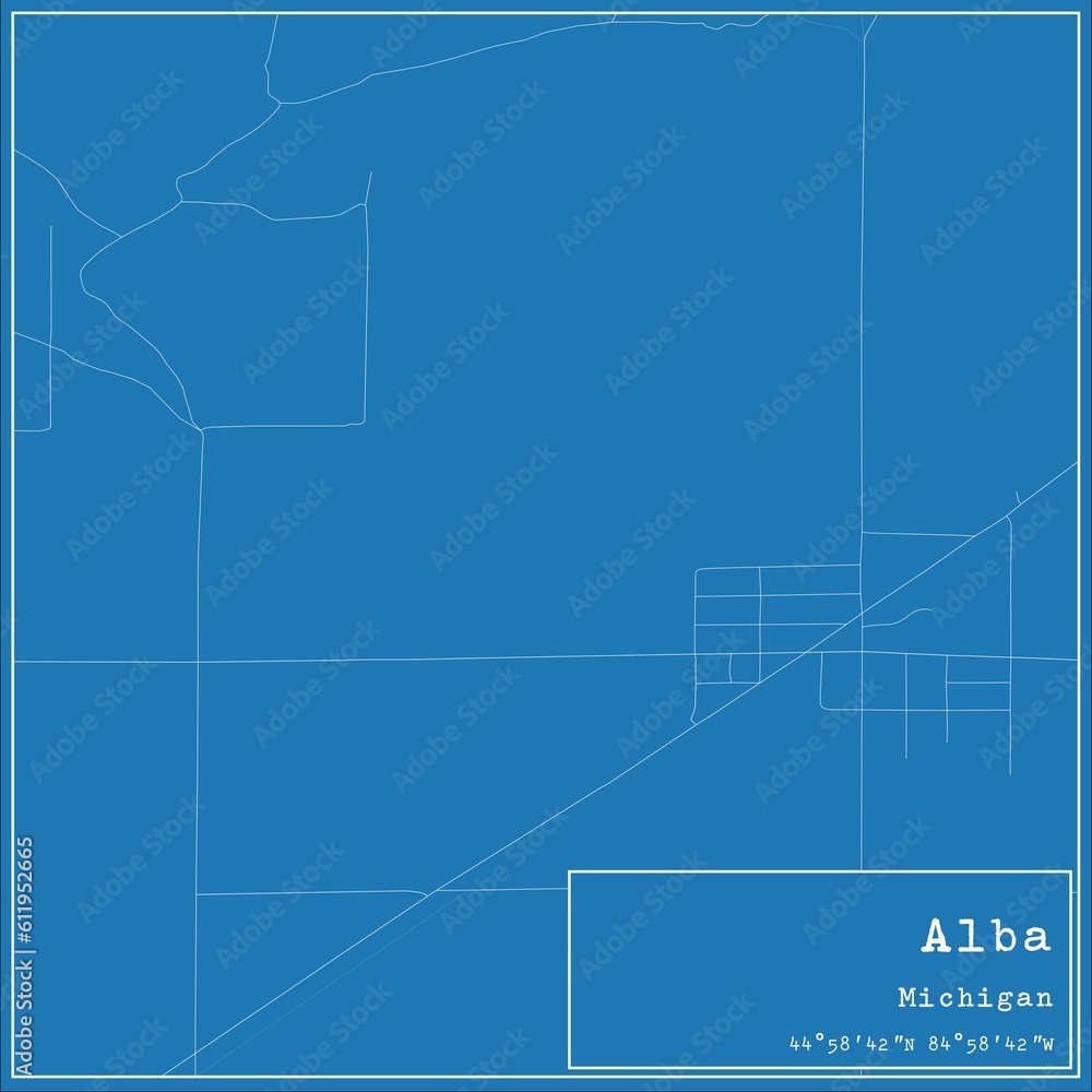 Blueprint US city map of Alba, Michigan. Blueprint US city map of Alba, Michigan.