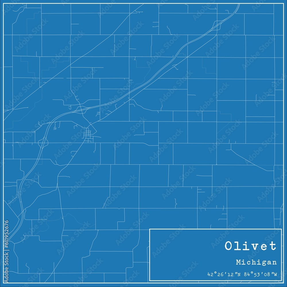 Fototapeta premium Blueprint US city map of Olivet, Michigan.