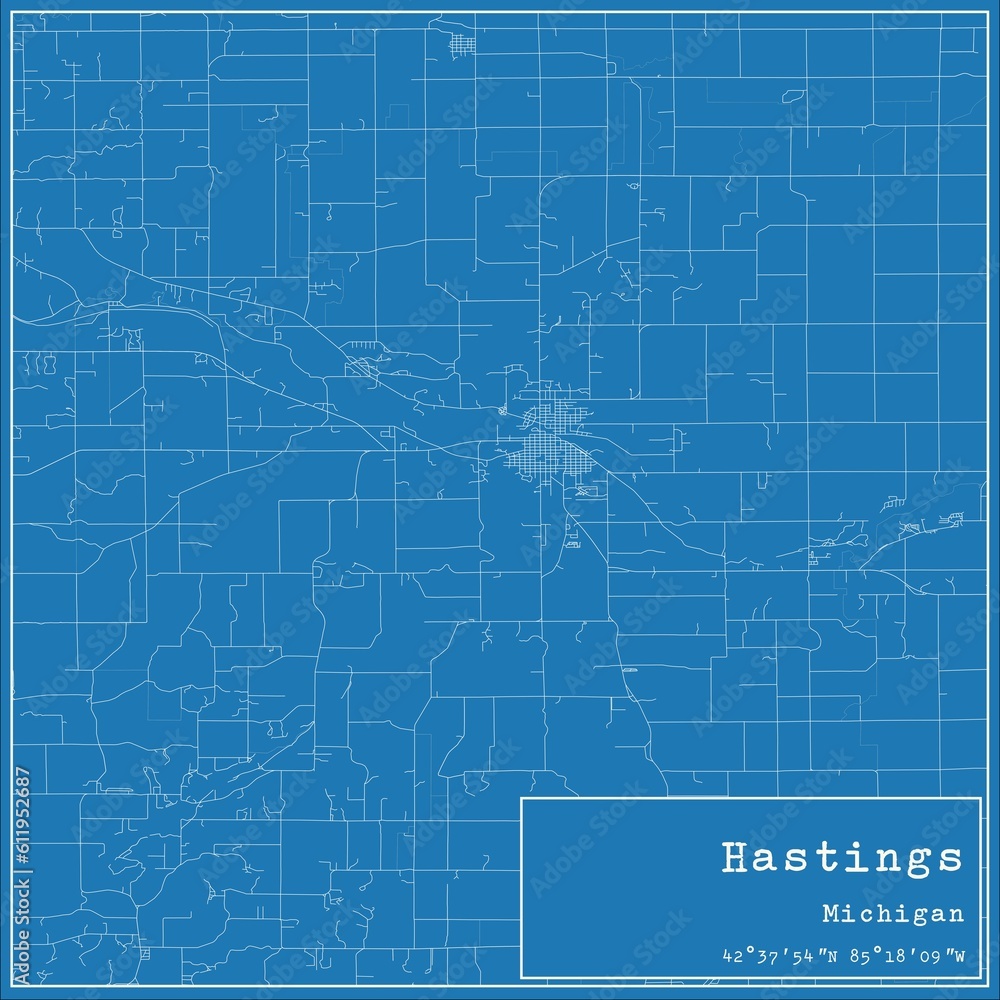 Blueprint US city map of Hastings, Michigan. Blueprint US city map of Hastings, Michigan.