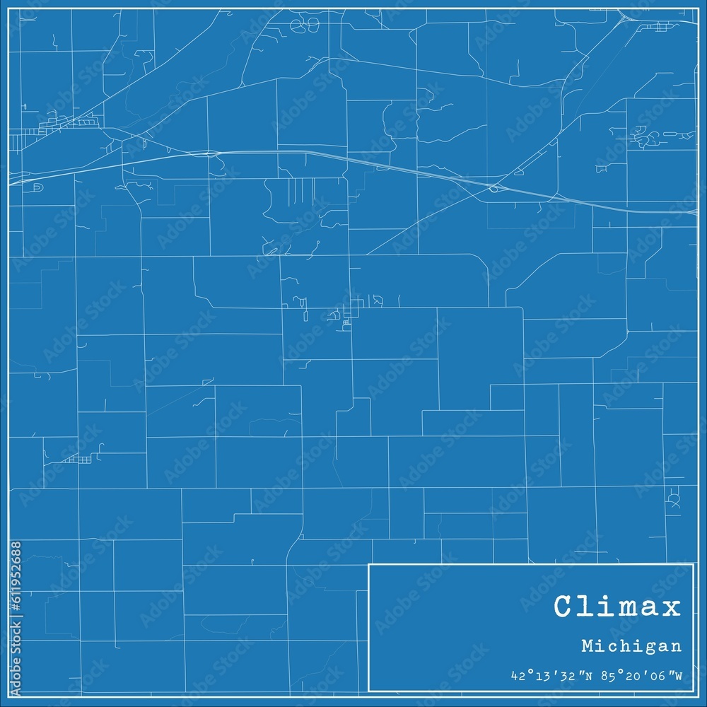 Blueprint US city map of Climax, Michigan.