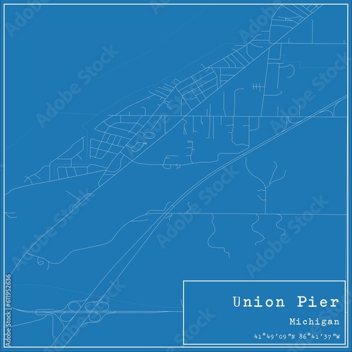 Blueprint US city map of Union Pier, Michigan. photo