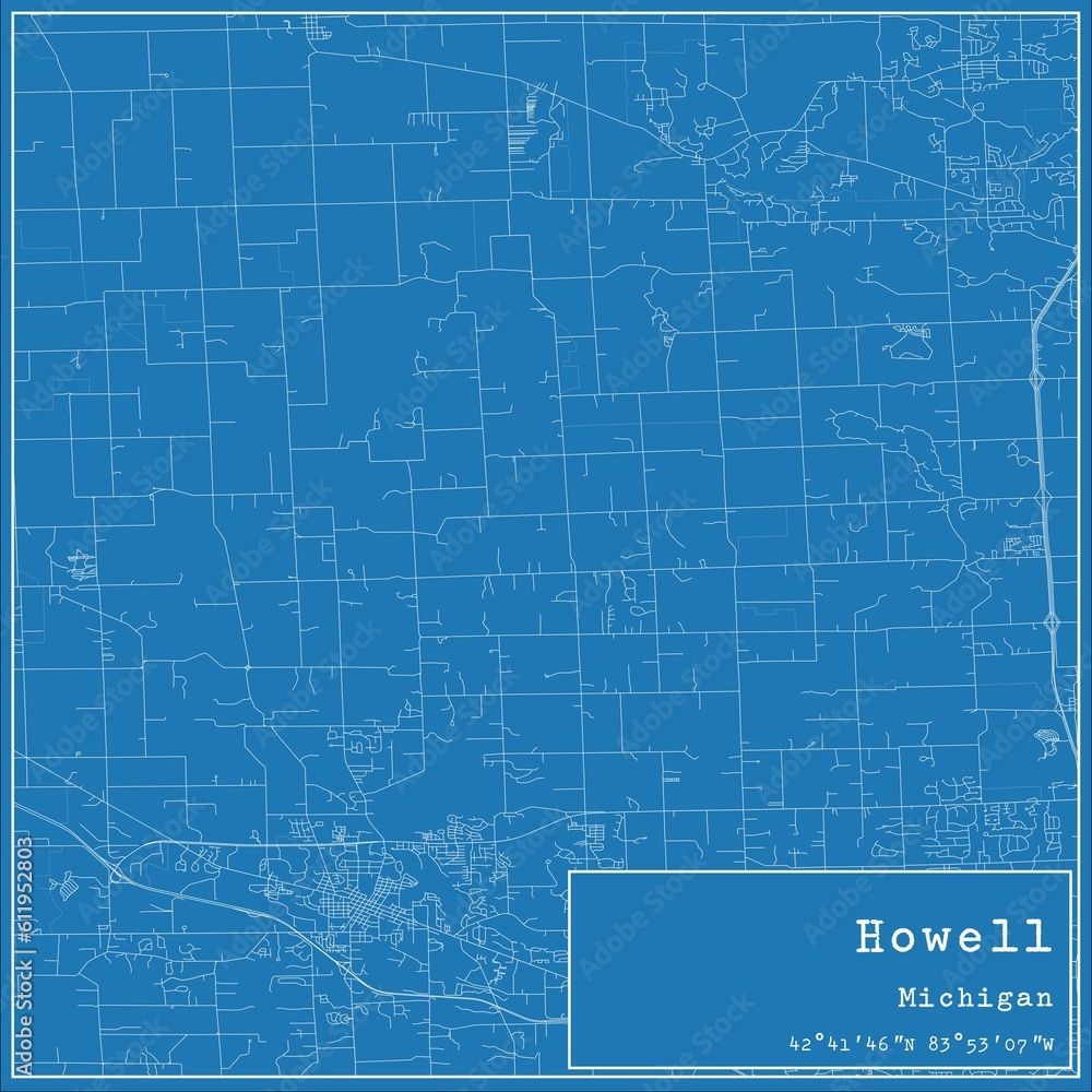 Blueprint US city map of Howell, Michigan.