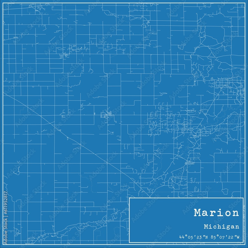 Blueprint US city map of Marion, Michigan.