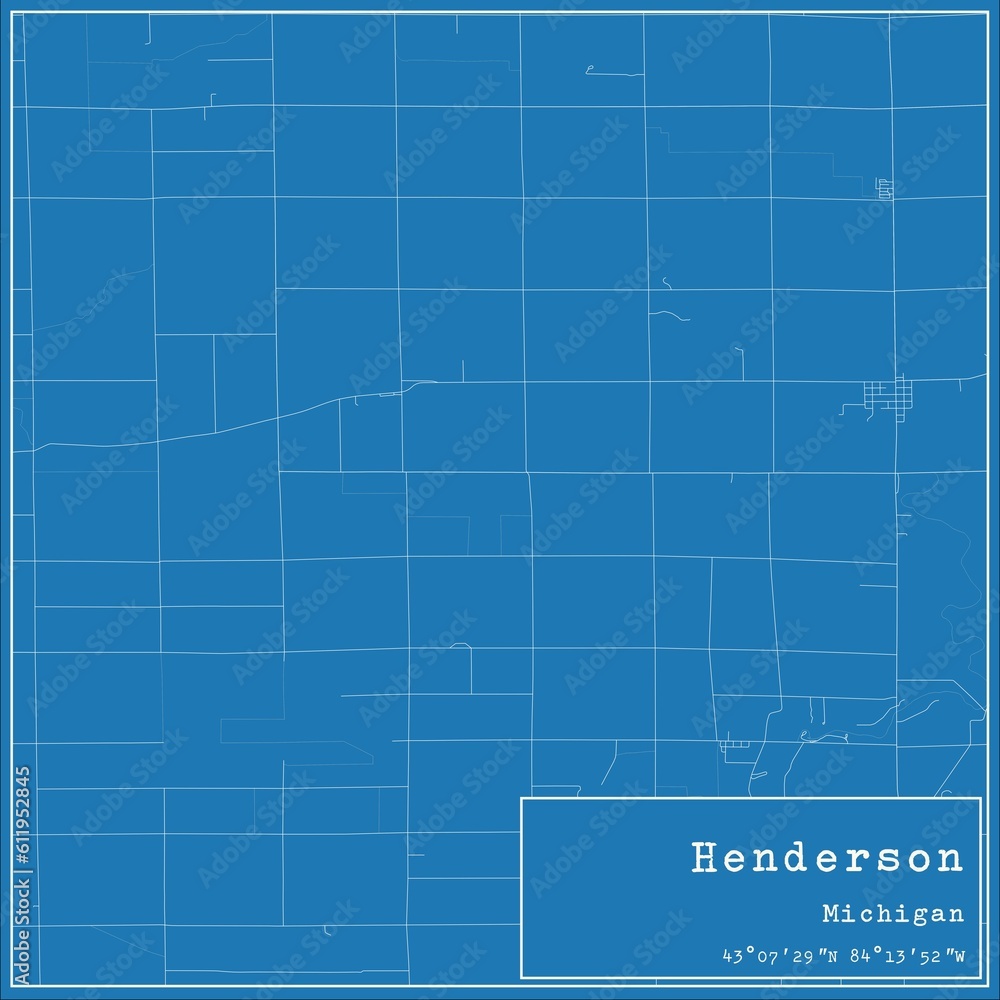 Blueprint US city map of Henderson, Michigan.