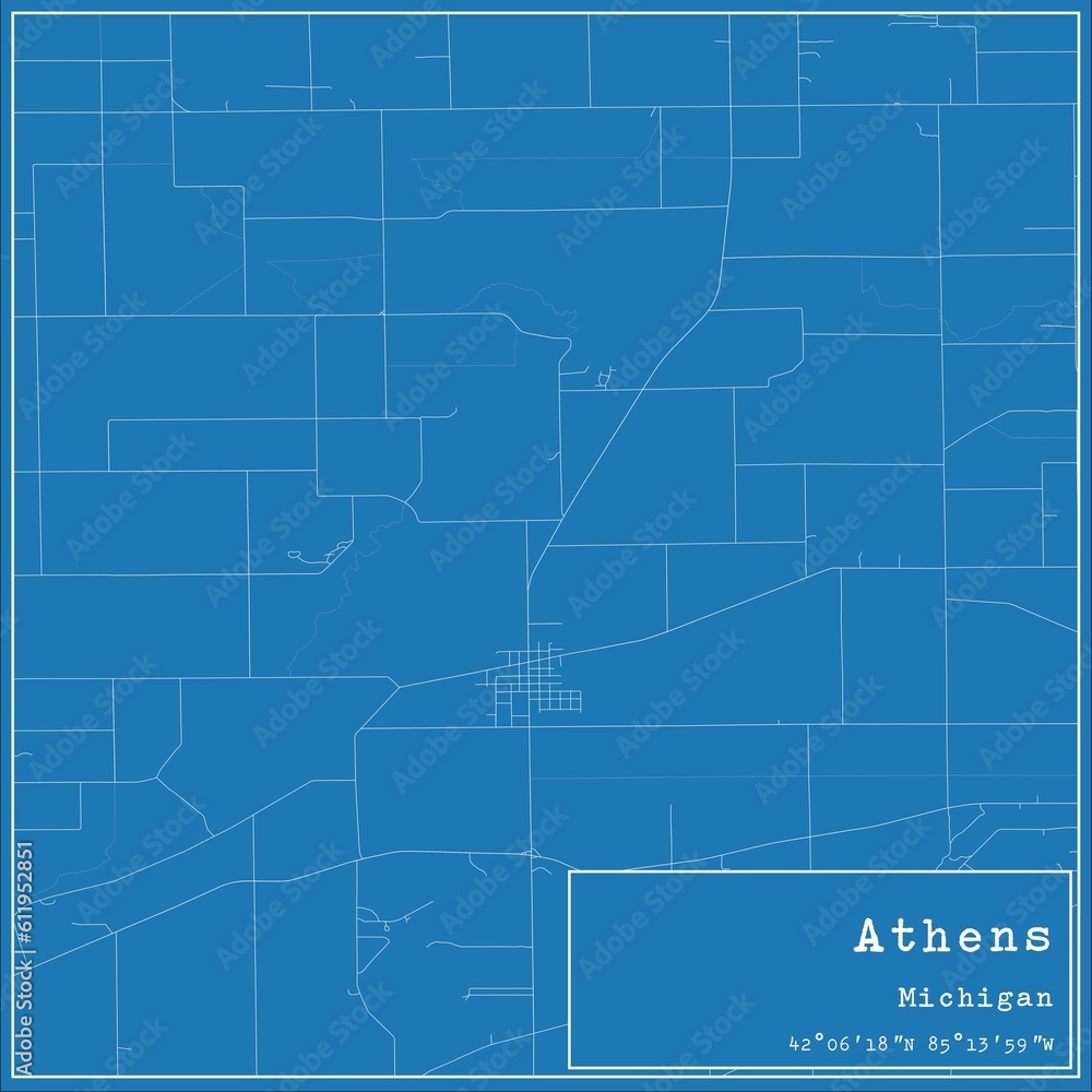 Fototapeta premium Blueprint US city map of Athens, Michigan.
