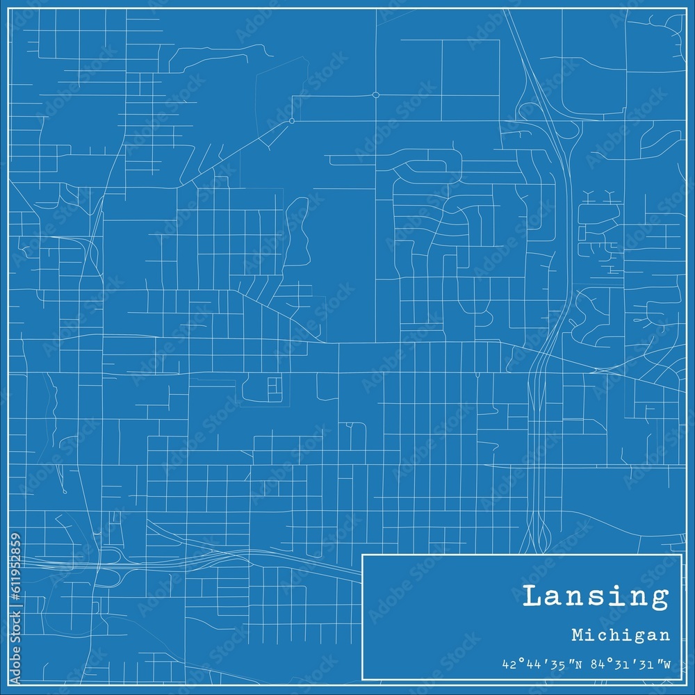 Blueprint US city map of Lansing, Michigan. Blueprint US city map of Lansing, Michigan.