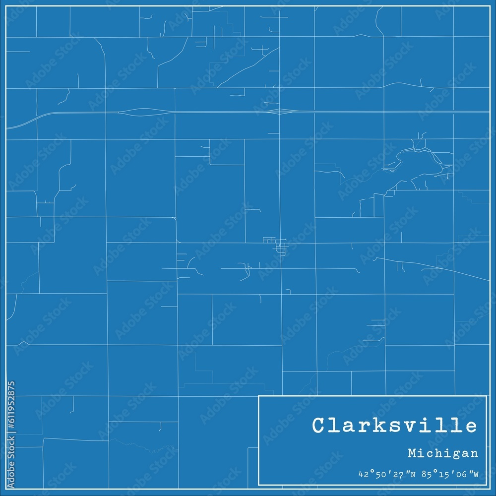 Blueprint US city map of Clarksville, Michigan.