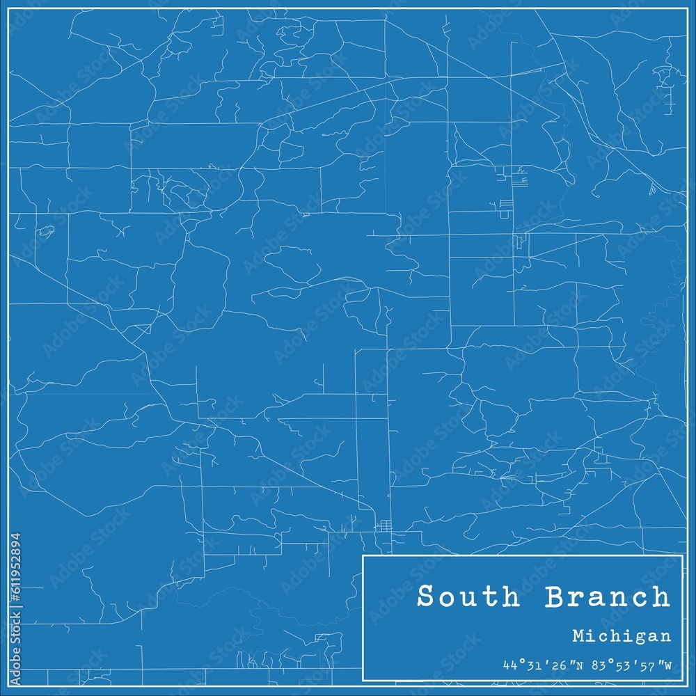 Fototapeta premium Blueprint US city map of South Branch, Michigan.