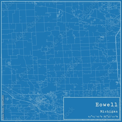 Blueprint US city map of Howell  Michigan.