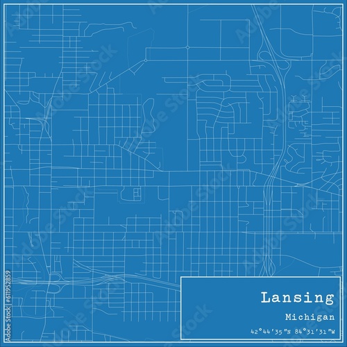 Blueprint US city map of Lansing, Michigan.