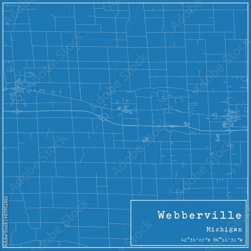 Blueprint US city map of Webberville, Michigan.