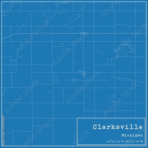 Blueprint US city map of Clarksville, Michigan.