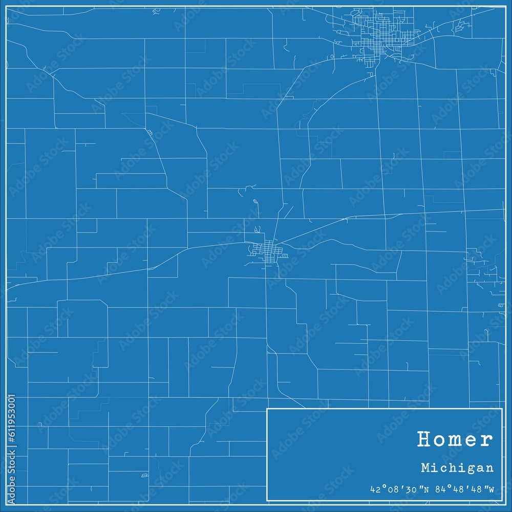 Fototapeta premium Blueprint US city map of Homer, Michigan.
