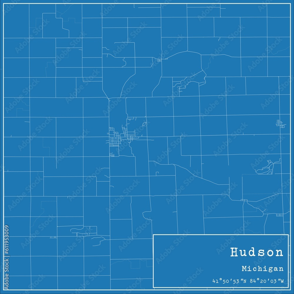 Blueprint US city map of Hudson, Michigan. Blueprint US city map of Hudson, Michigan.