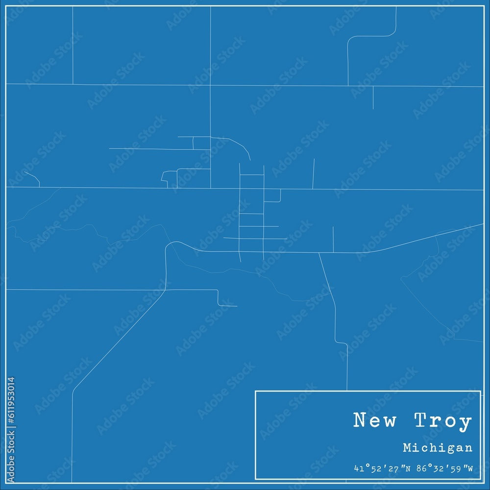 Blueprint US city map of New Troy, Michigan. Blueprint US city map of New Troy, Michigan.