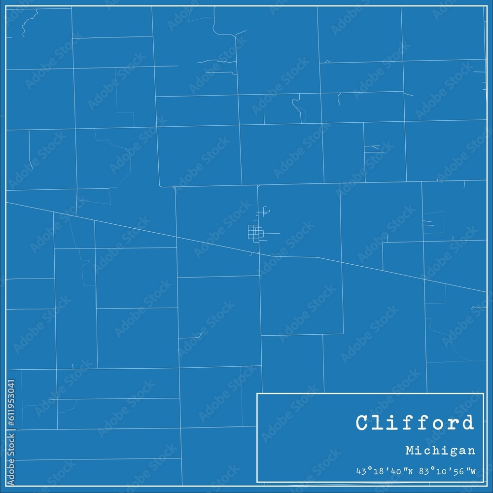 Blueprint US city map of Clifford, Michigan. Blueprint US city map of Clifford, Michigan.