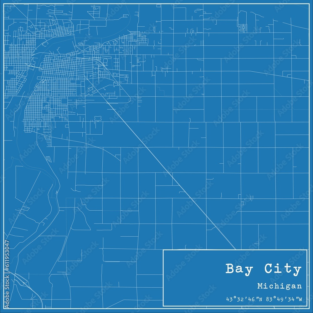 Blueprint US city map of Bay City, Michigan.