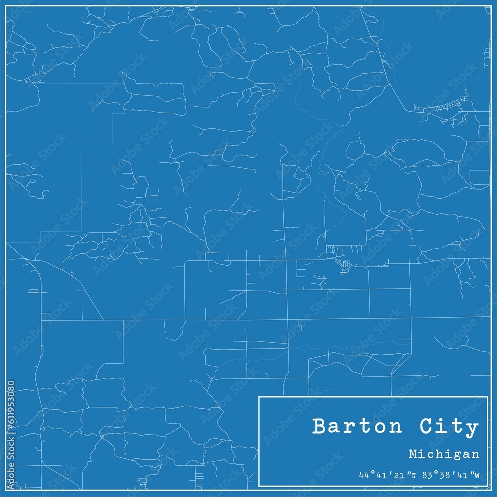 Blueprint US city map of Barton City, Michigan.