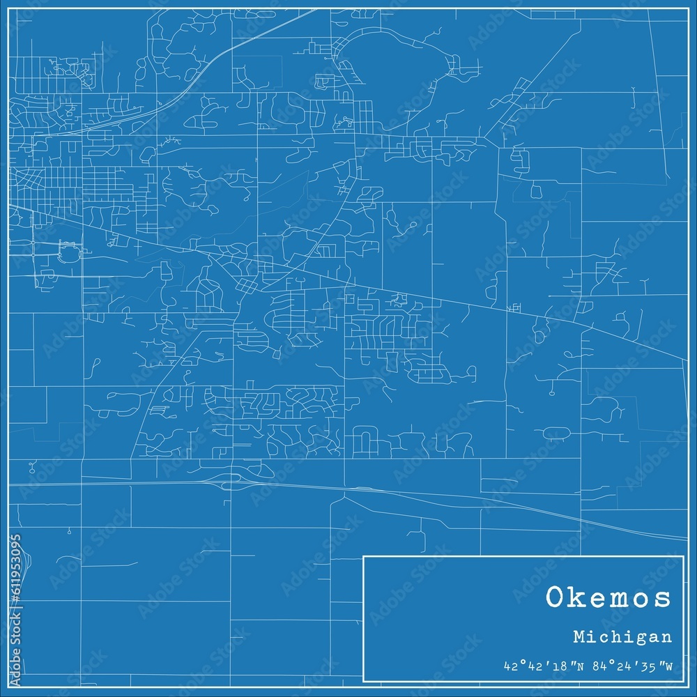 Blueprint US city map of Okemos, Michigan. Blueprint US city map of Okemos, Michigan.