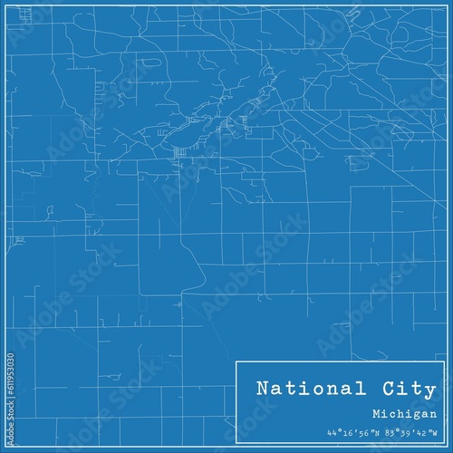 Blueprint US city map of National City, Michigan.