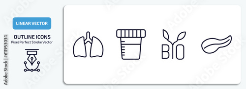 medical outline icons set. medical thin line icons pack included lung, urine, bio, pancreas vector.