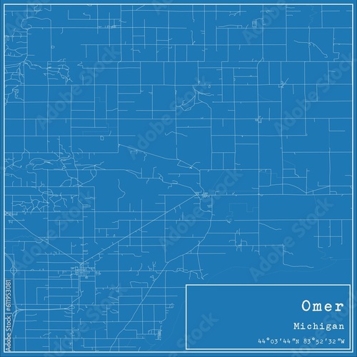 Blueprint US city map of Omer  Michigan.