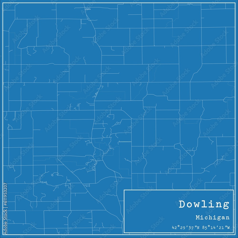Blueprint US city map of Dowling, Michigan. Blueprint US city map of Dowling, Michigan.