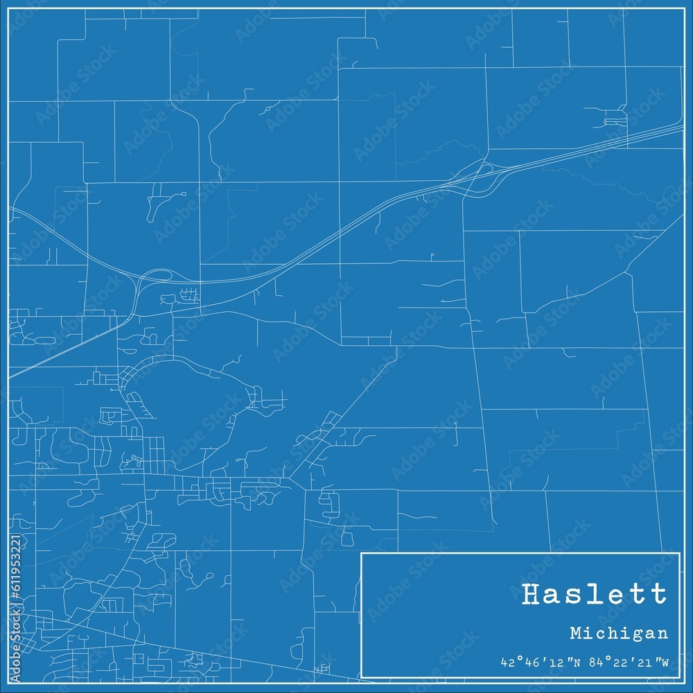 Blueprint US city map of Haslett, Michigan.