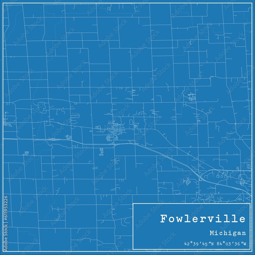 Blueprint US city map of Fowlerville, Michigan. Blueprint US city map of Fowlerville, Michigan.