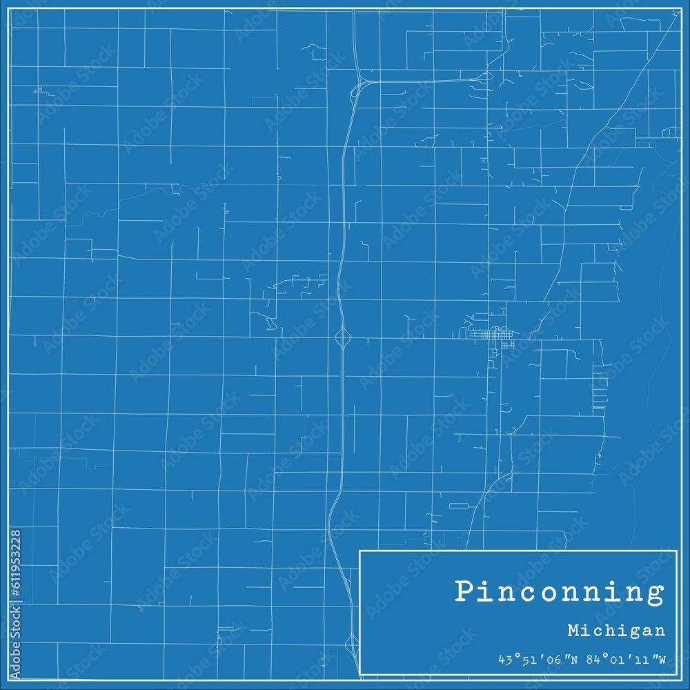 Blueprint US city map of Pinconning, Michigan.