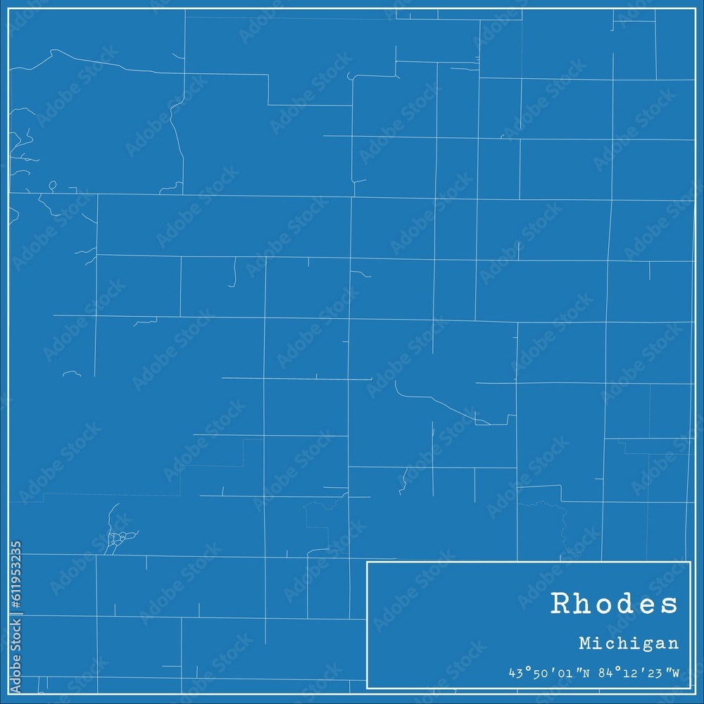 Fototapeta premium Blueprint US city map of Rhodes, Michigan.