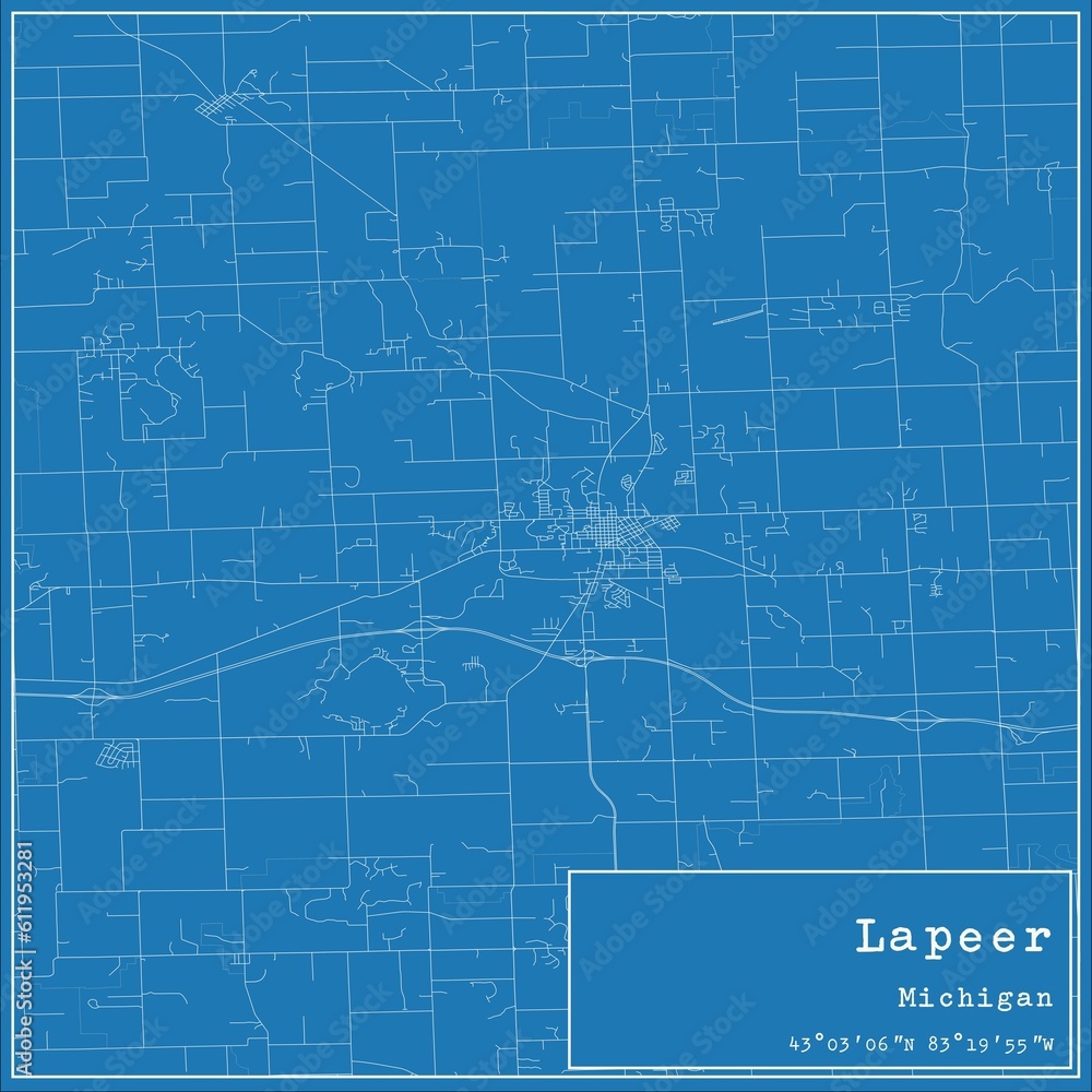 Blueprint US city map of Lapeer, Michigan. Blueprint US city map of Lapeer, Michigan.