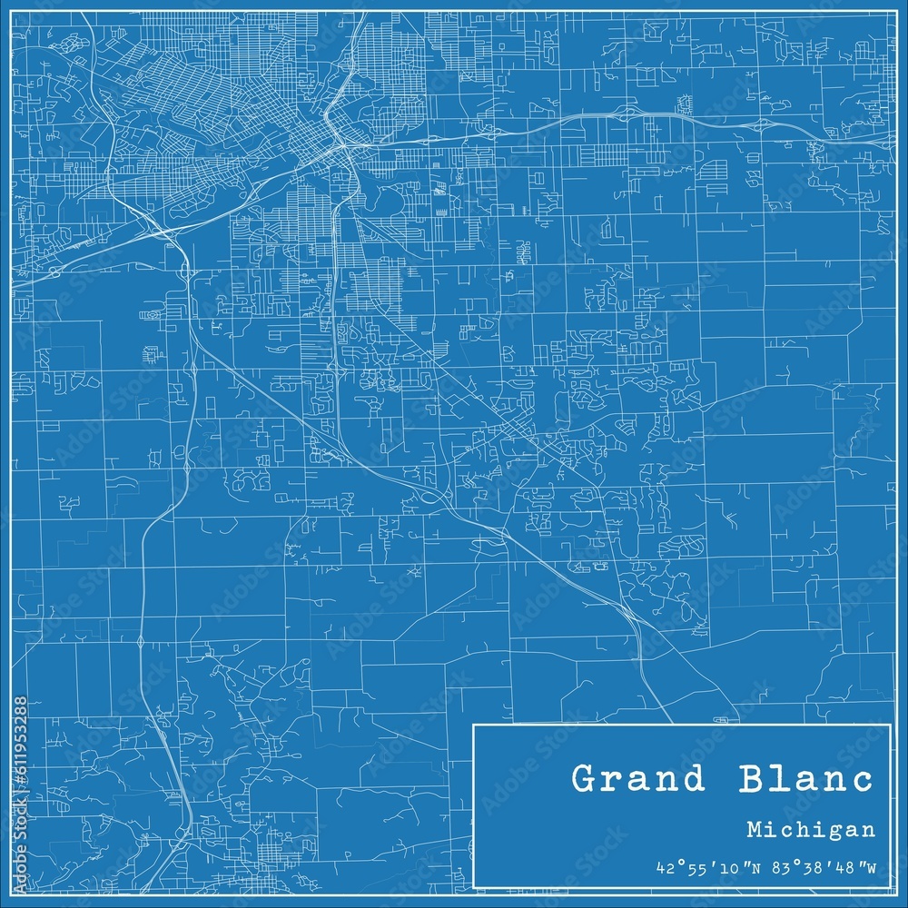 Blueprint US city map of Grand Blanc, Michigan.