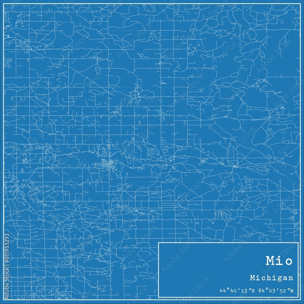 Blueprint US city map of Mio, Michigan. Blueprint US city map of Mio, Michigan.