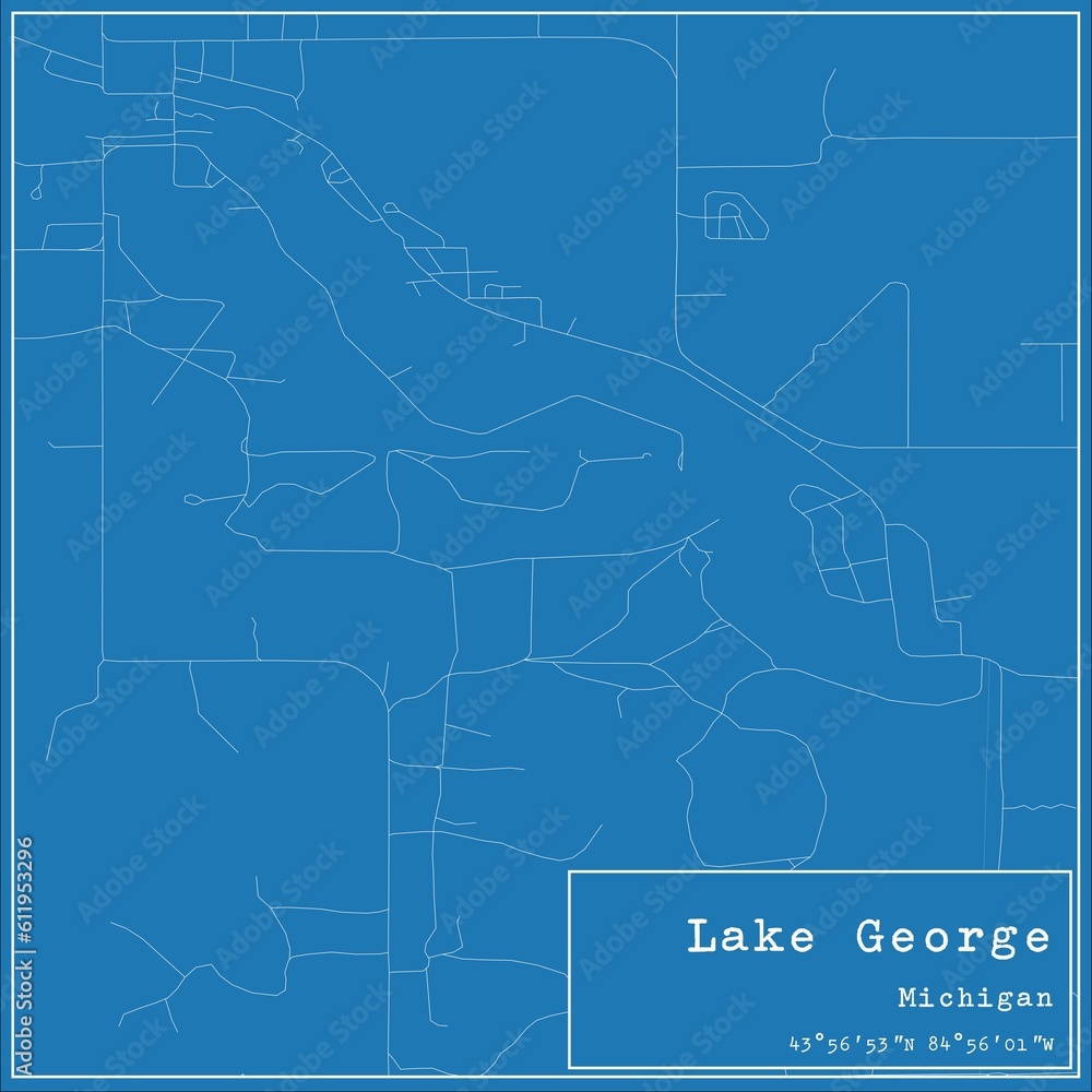 Blueprint US city map of Lake George, Michigan.