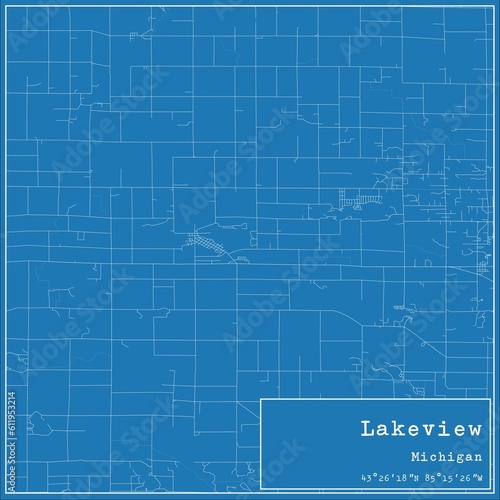 Blueprint US city map of Lakeview, Michigan.