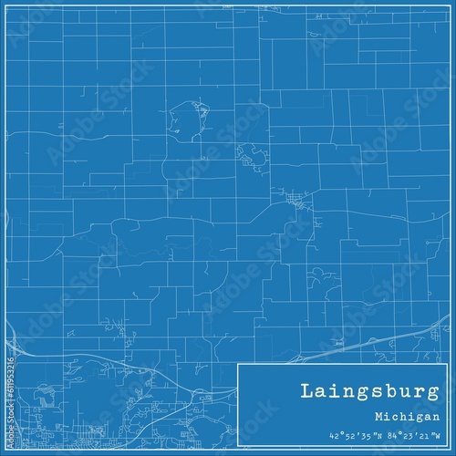 Blueprint US city map of Laingsburg  Michigan.