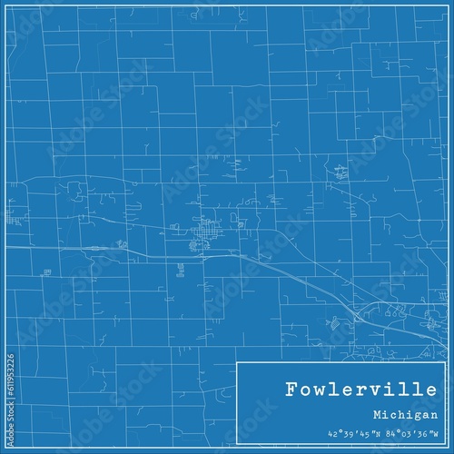 Blueprint US city map of Fowlerville, Michigan. photo