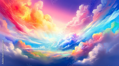虹色の美しい雲のイラスト背景　Generative AI photo