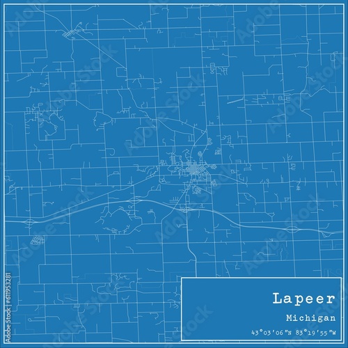 Blueprint US city map of Lapeer, Michigan.