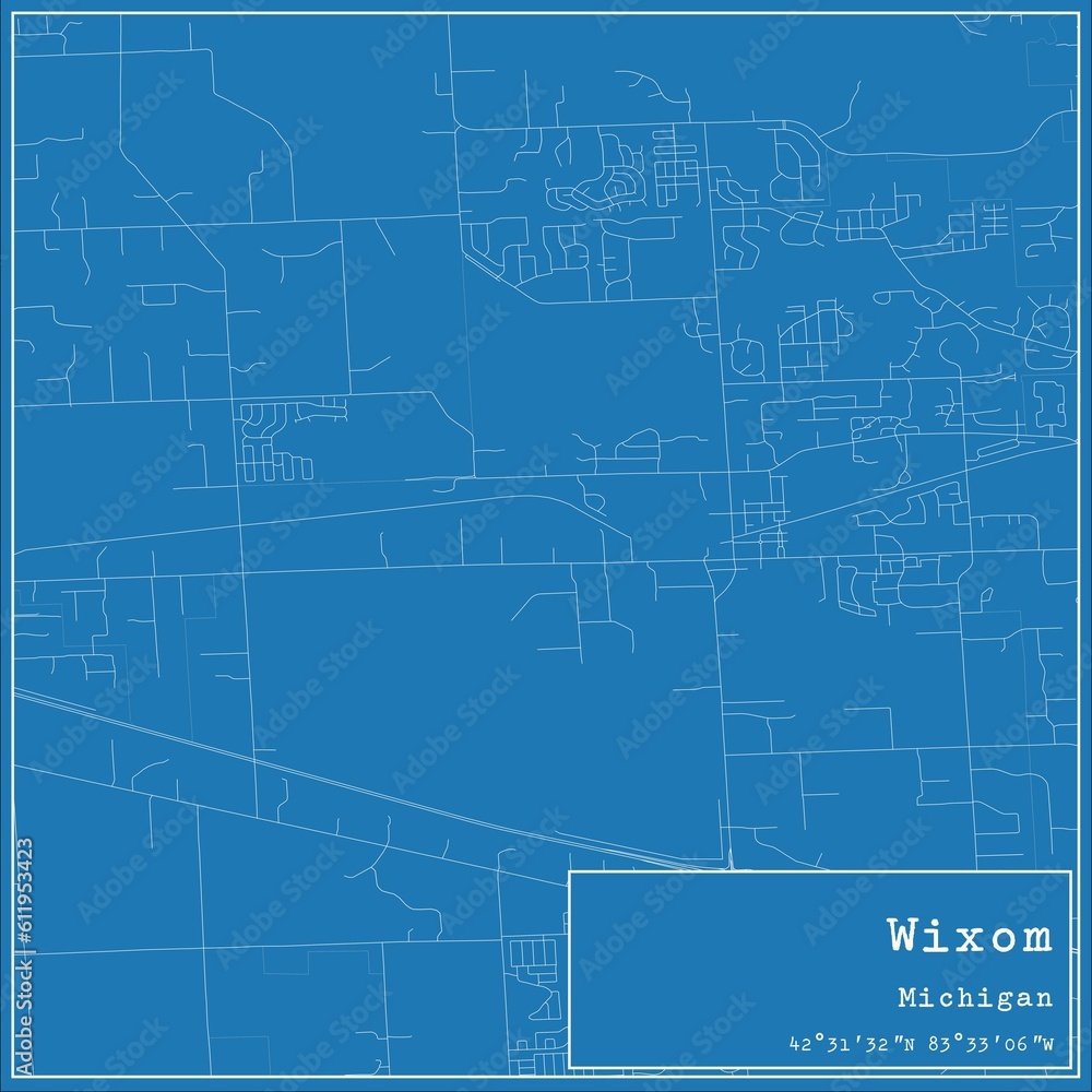 Blueprint US city map of Wixom, Michigan.