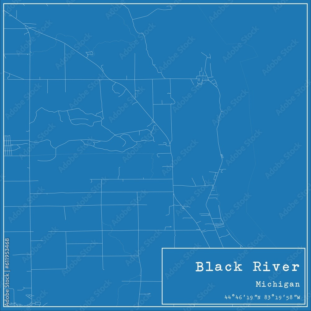 Fototapeta premium Blueprint US city map of Black River, Michigan.