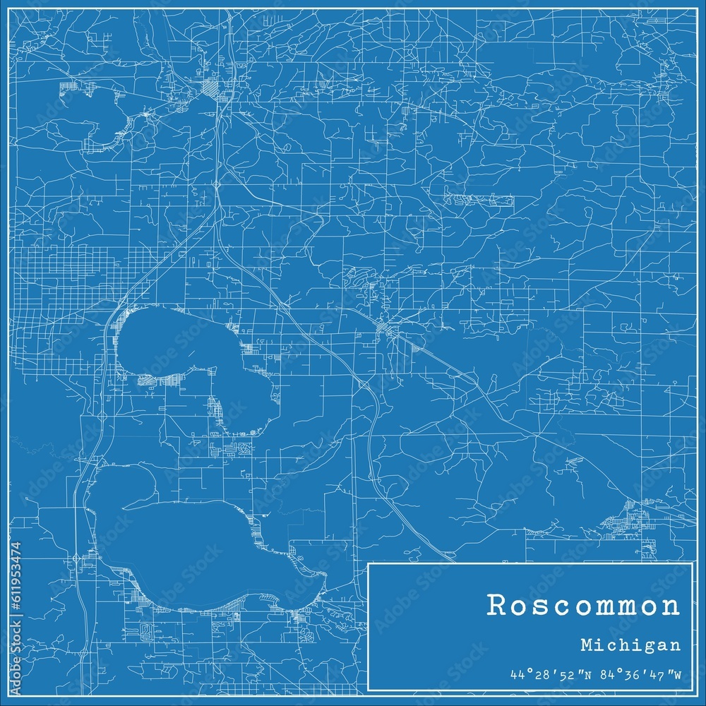 Obraz premium Blueprint US city map of Roscommon, Michigan.